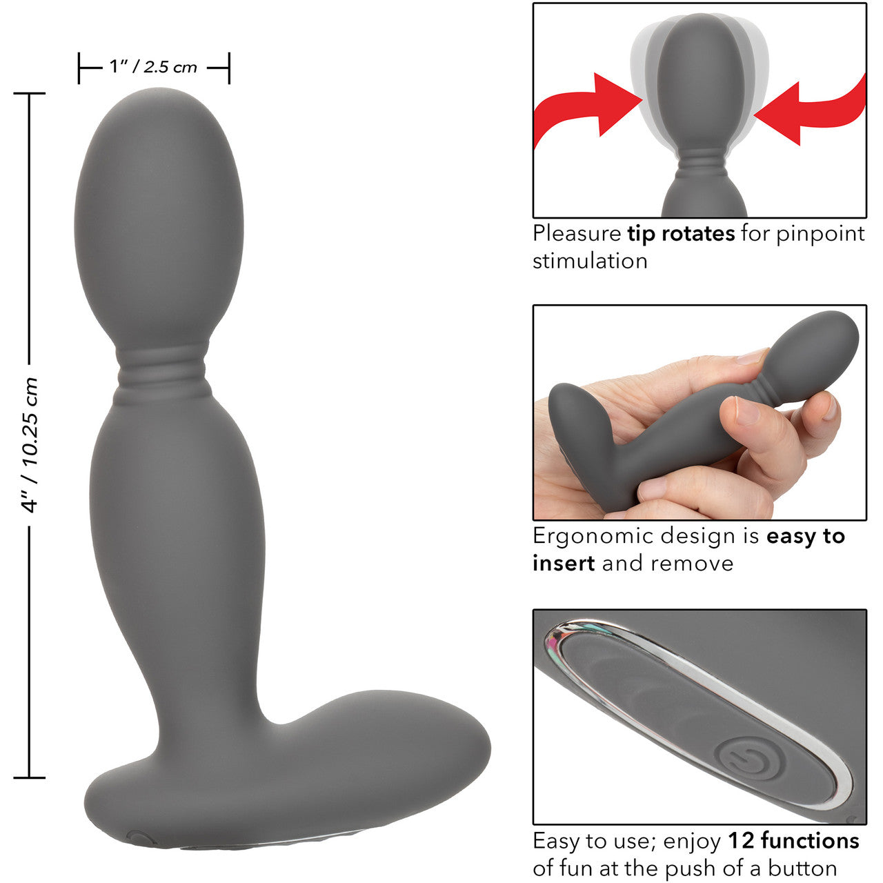 Eclipse Silicone Rotator Vibrating Rechargeable Anal Probe By CalExotics - Grey