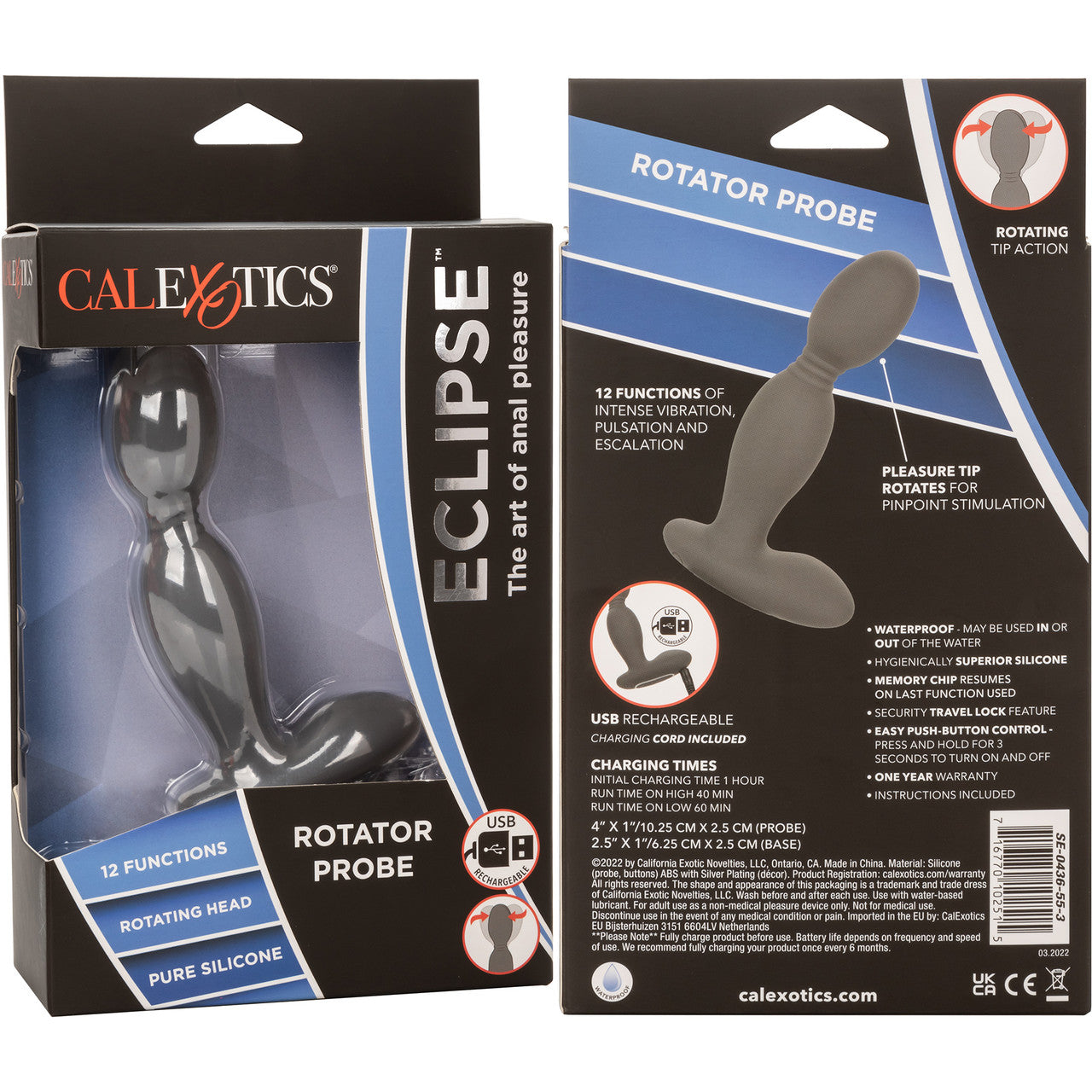 Eclipse Silicone Rotator Vibrating Rechargeable Anal Probe By CalExotics - Grey