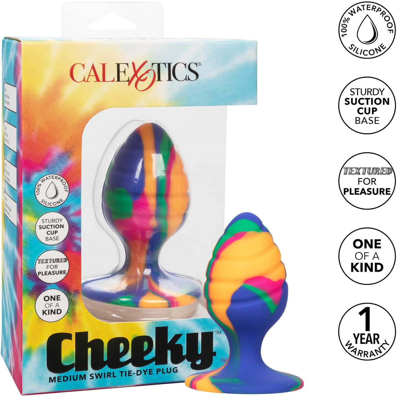 Cheeky Swirl Tie-Dye Silicone Butt Plug Medium By CalExotics