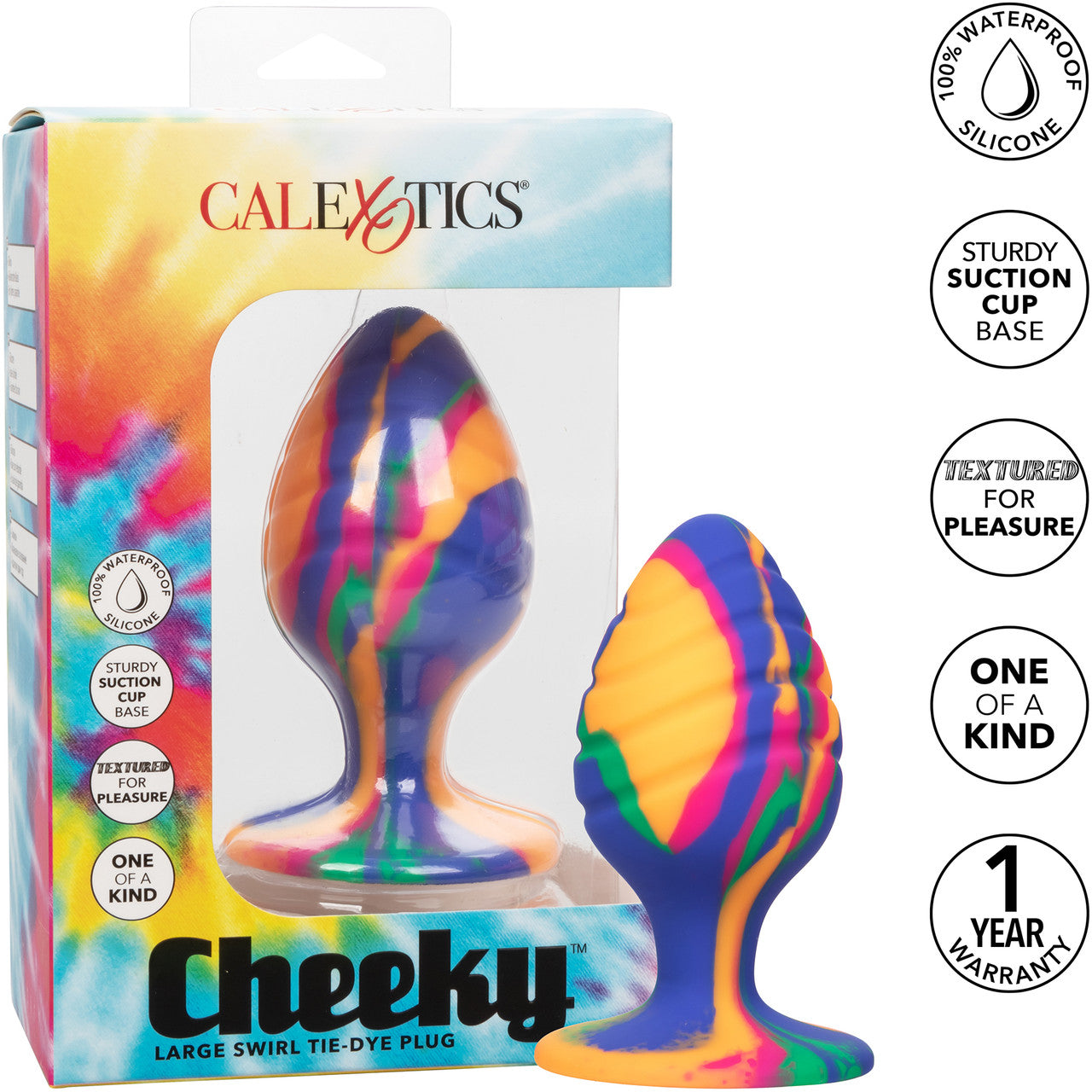 Cheeky Swirl Tie-Dye Silicone Butt Plug Large By CalExotics