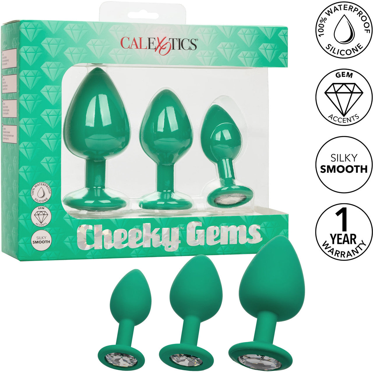 Cheeky Gems Silicone 3-Piece Anal Training Kit By CalExotics - Green