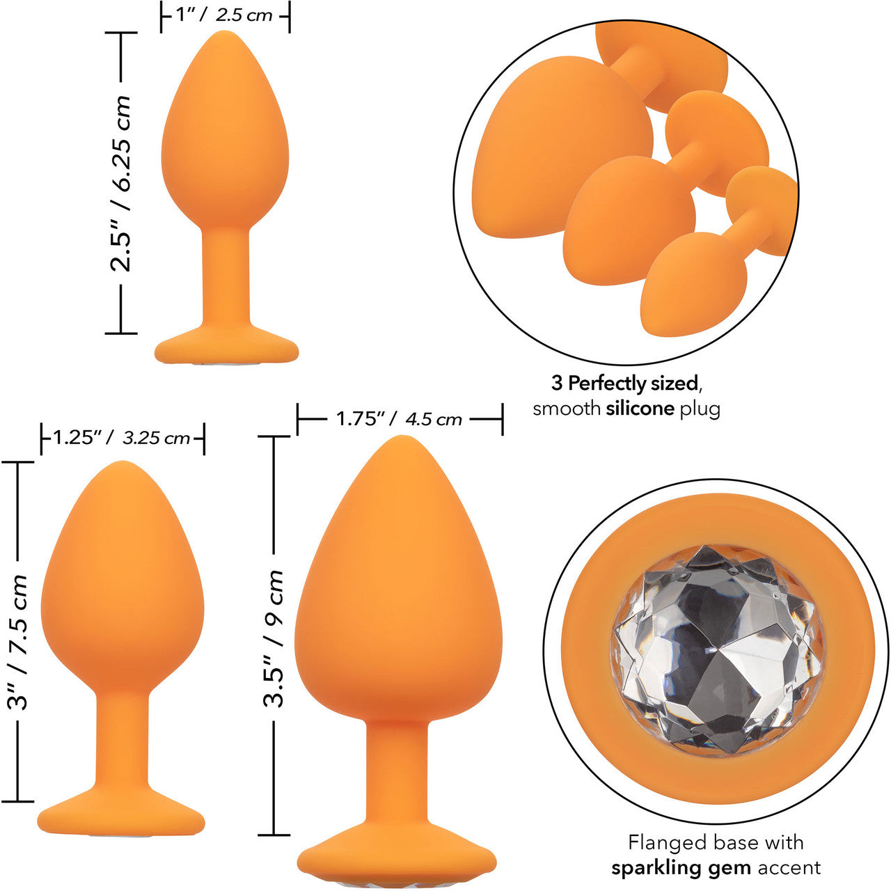 Cheeky Gems Silicone 3-Piece Anal Training Kit By CalExotics - Orange