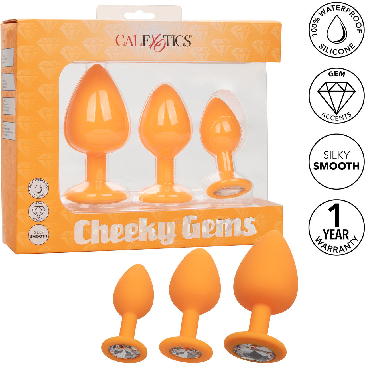 Cheeky Gems Silicone 3-Piece Anal Training Kit By CalExotics - Orange