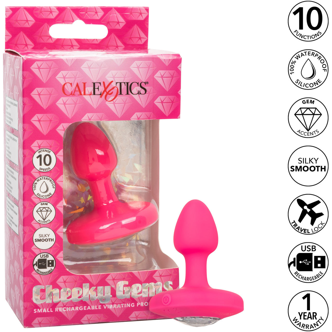 Cheeky Gems Silicone Rechargeable Vibrating Small Anal Probe By CalExotics - Pink