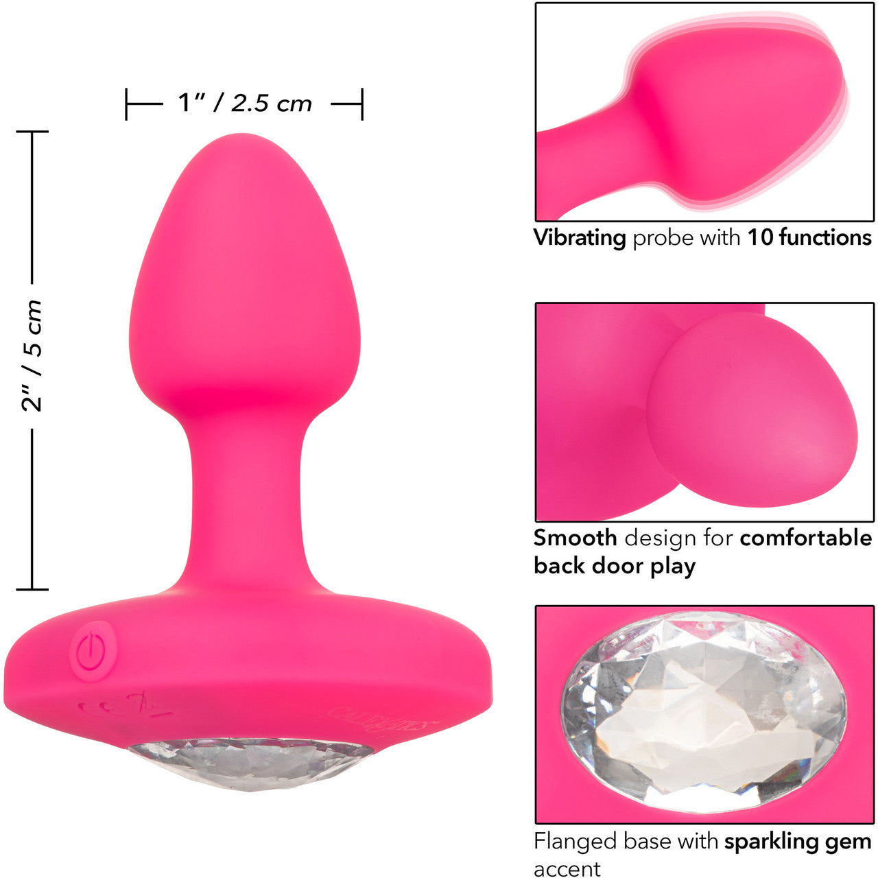 Cheeky Gems Silicone Rechargeable Vibrating Small Anal Probe By CalExotics - Pink