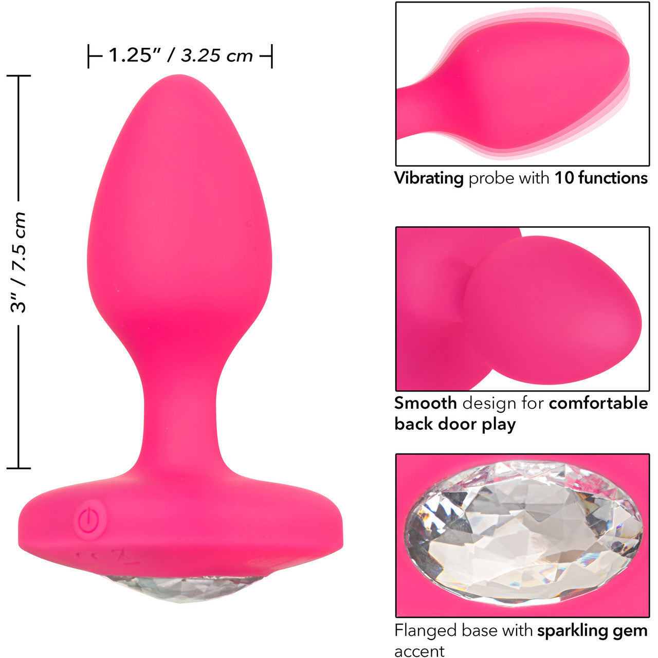 Cheeky Gems Silicone Rechargeable Vibrating Medium Anal Probe By CalExotics - Pink