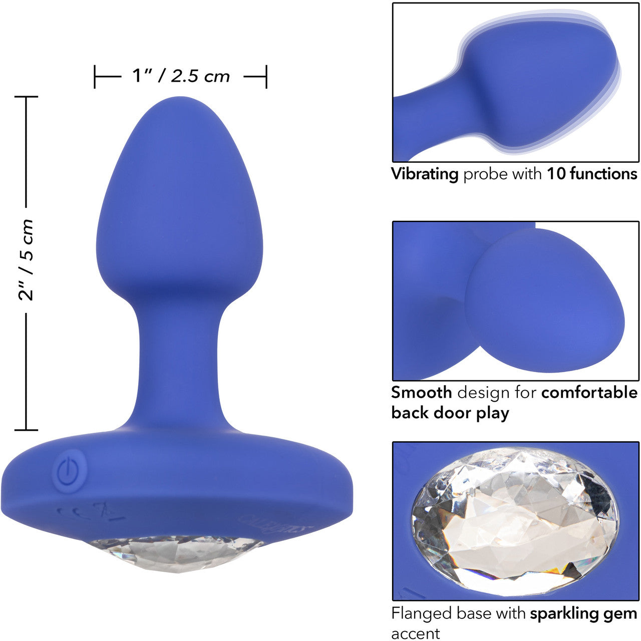 Cheeky Gems Silicone Rechargeable Vibrating Small Anal Probe By CalExotics - Blue