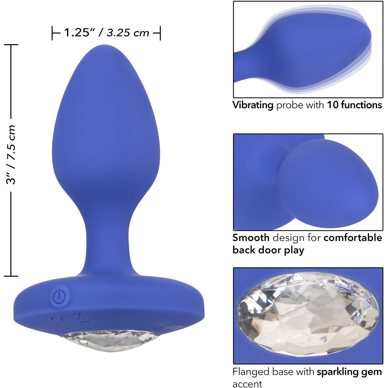 Cheeky Gems Silicone Rechargeable Vibrating Medium Anal Probe By CalExotics - Blue