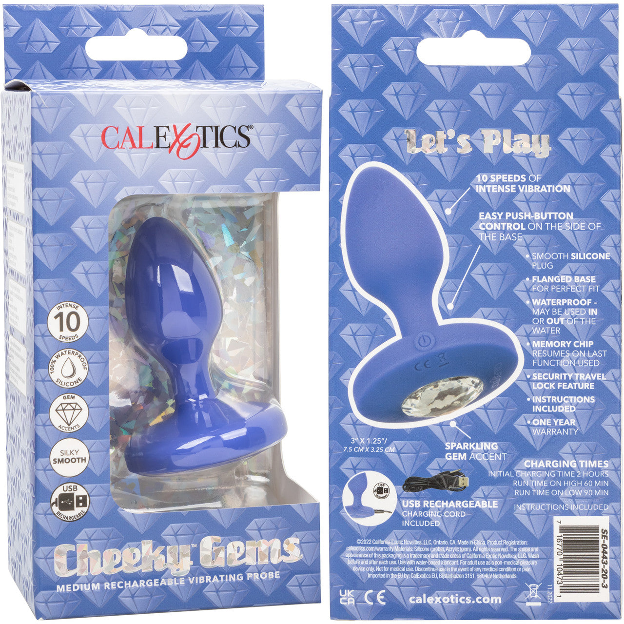 Cheeky Gems Silicone Rechargeable Vibrating Medium Anal Probe By CalExotics - Blue