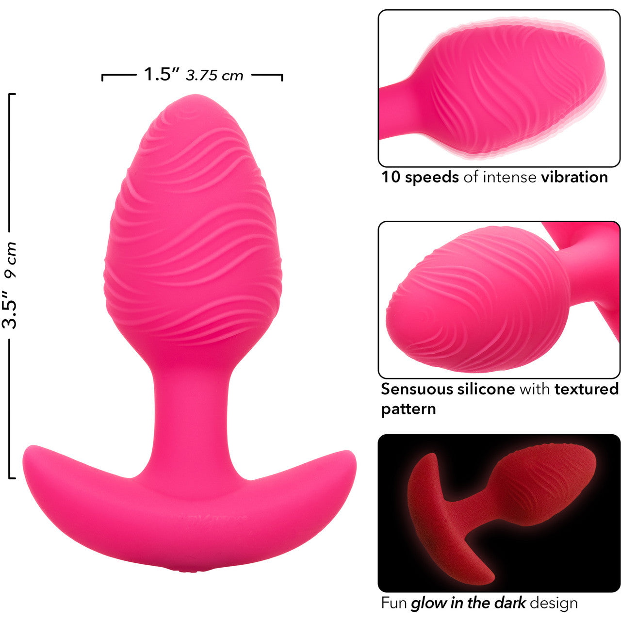 Cheeky Glow In The Dark Rechargeable Silicone Vibrating Butt Plug By CalExotics - Pink