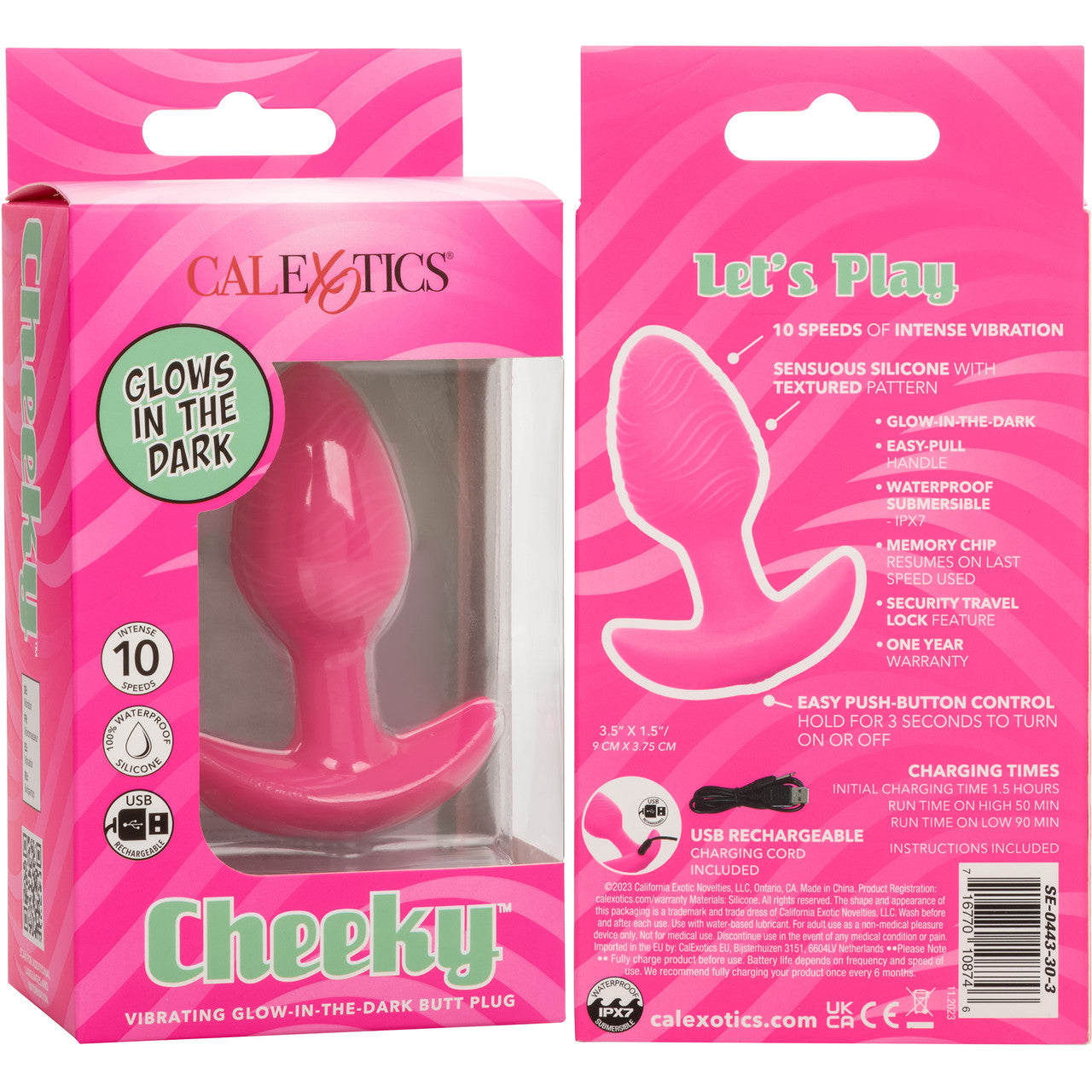 Cheeky Glow In The Dark Rechargeable Silicone Vibrating Butt Plug By CalExotics - Pink