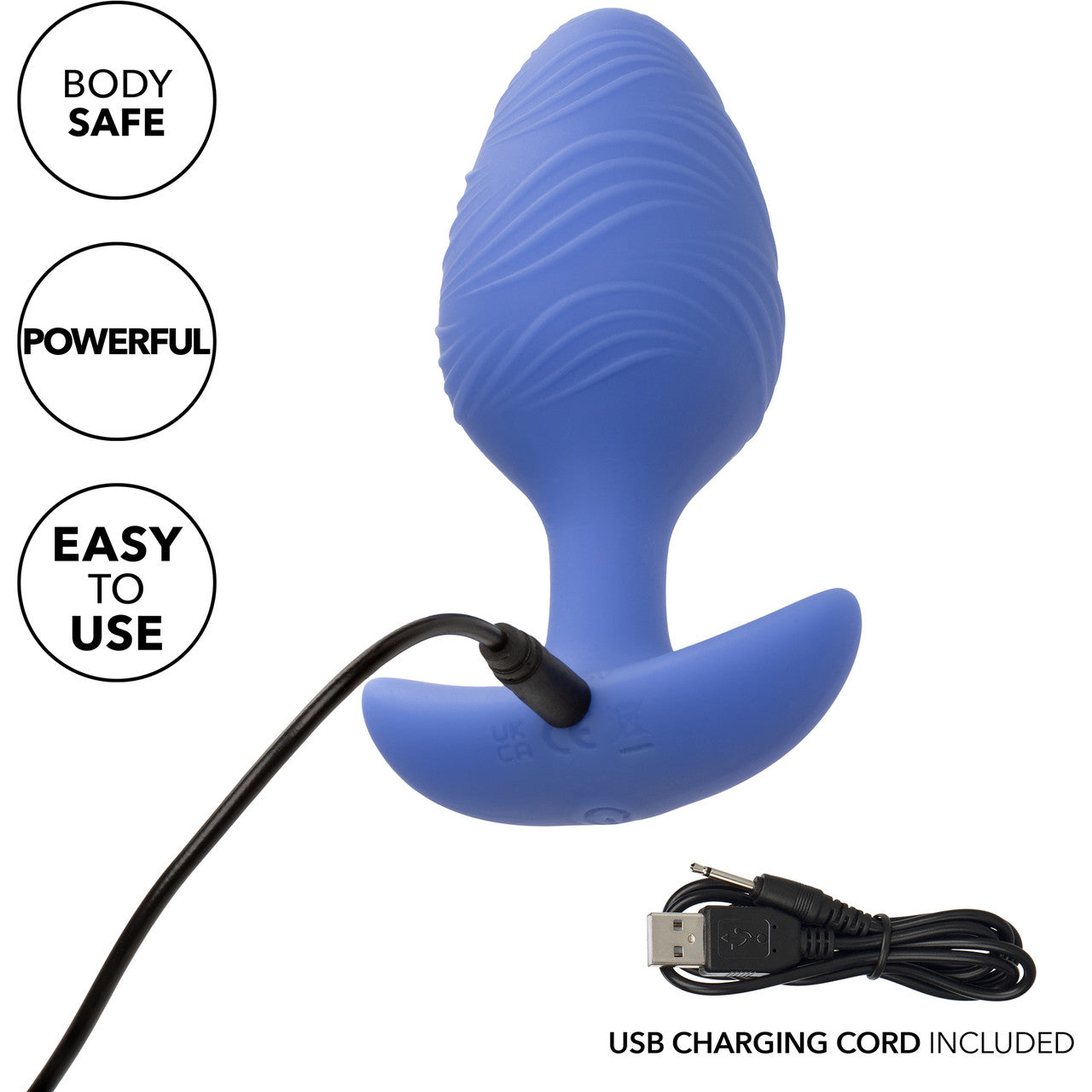 Cheeky Glow In The Dark Rechargeable Silicone Vibrating Large Butt Plug By CalExotics - Blue