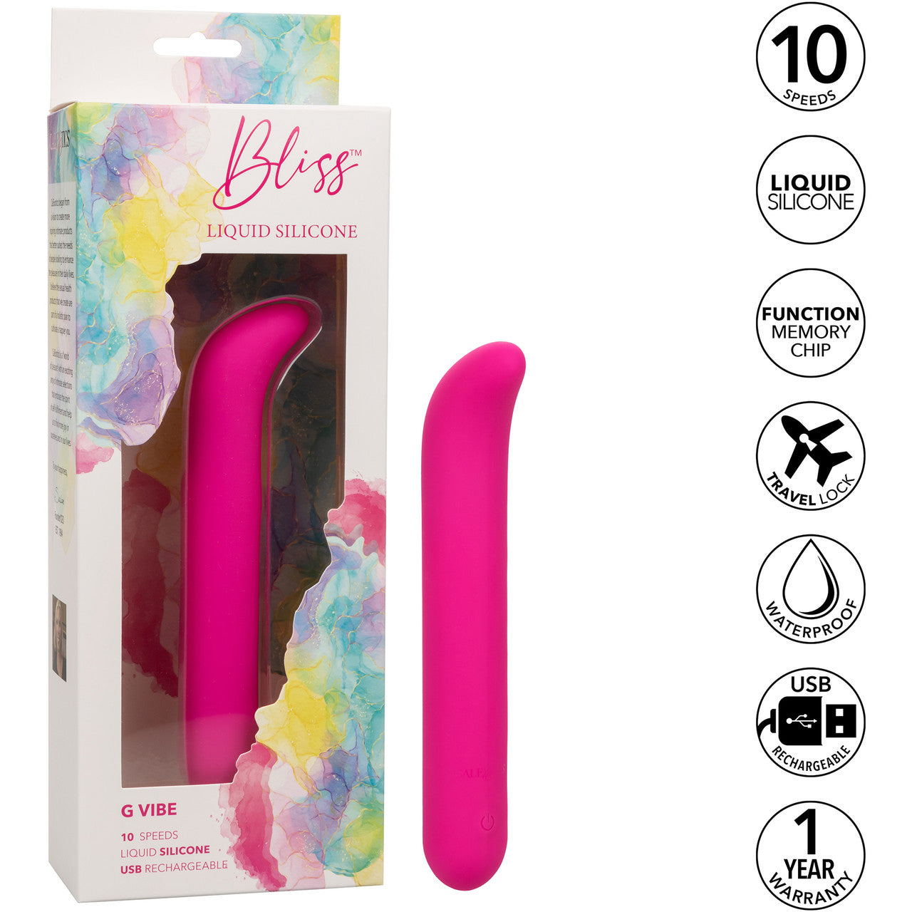 Bliss Liquid Silicone G Vibe Rechargeable Waterproof G-Spot Vibrator - Pink