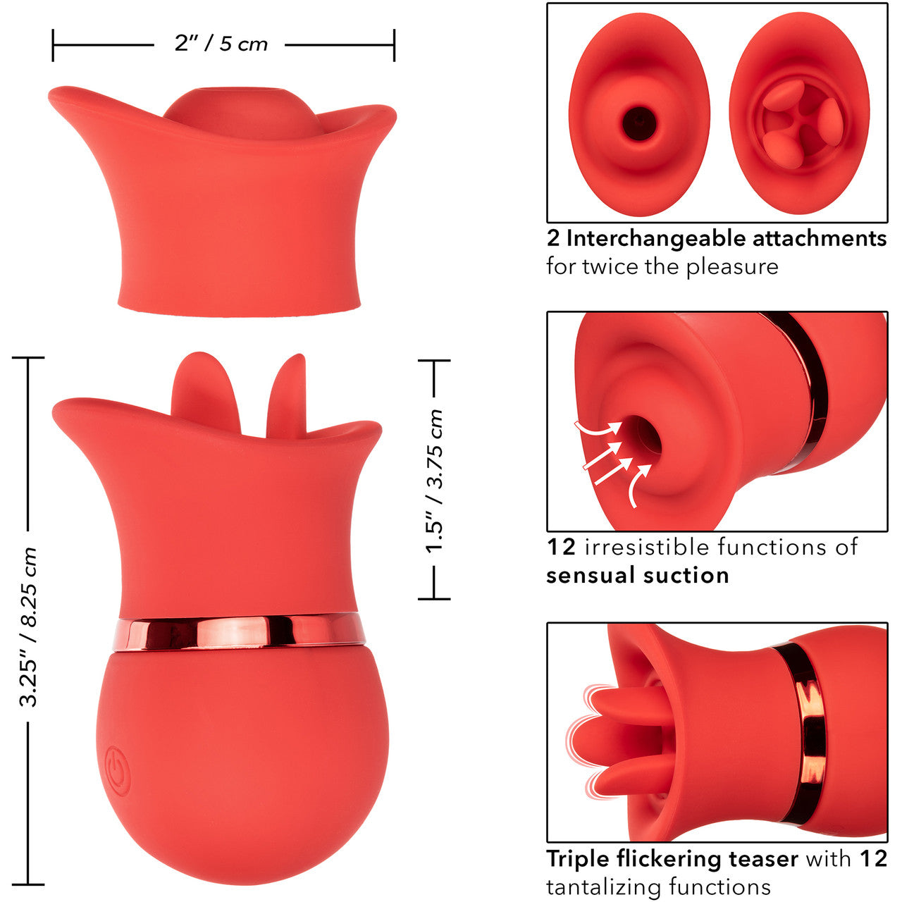 French Kiss Suck & Play Rechargeable Waterproof Silicone Interchangeable Set By CalExotics - Red