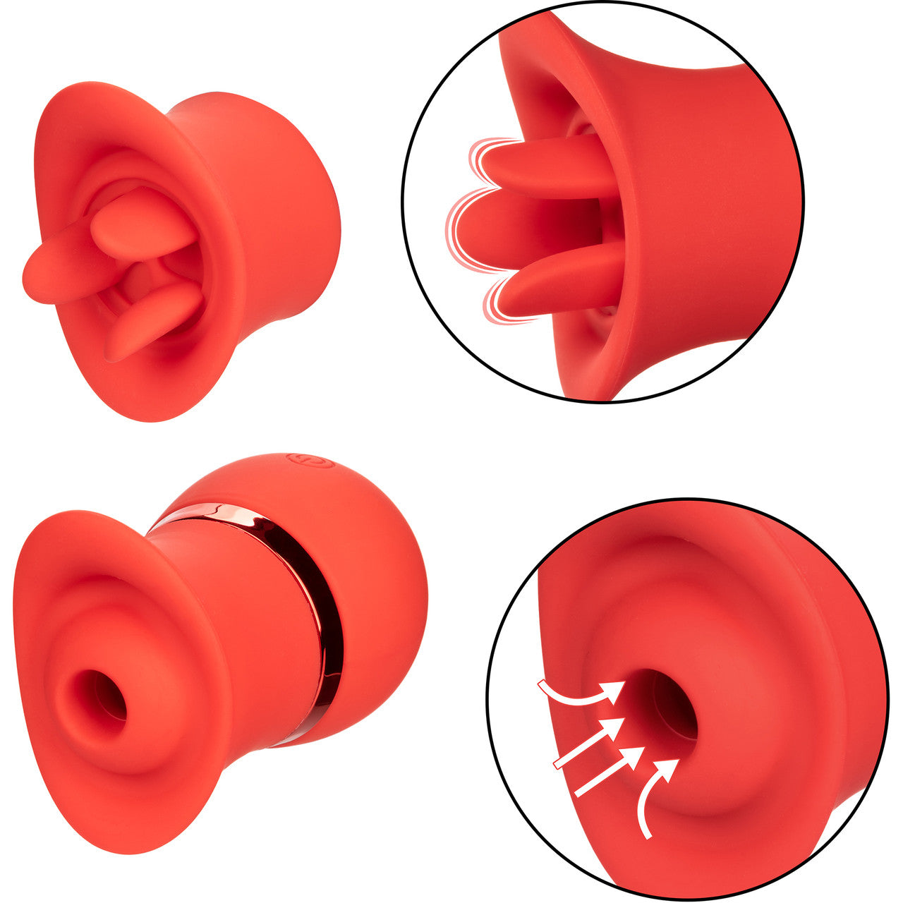 French Kiss Suck & Play Rechargeable Waterproof Silicone Interchangeable Set By CalExotics - Red