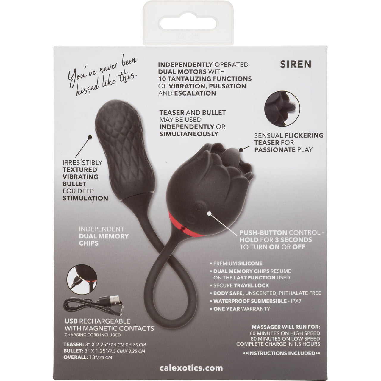 French Kiss Elite Siren Silicone Bullet Vibrator & Flickering Tongue Clitoral Stimulator By CalExotics - Black