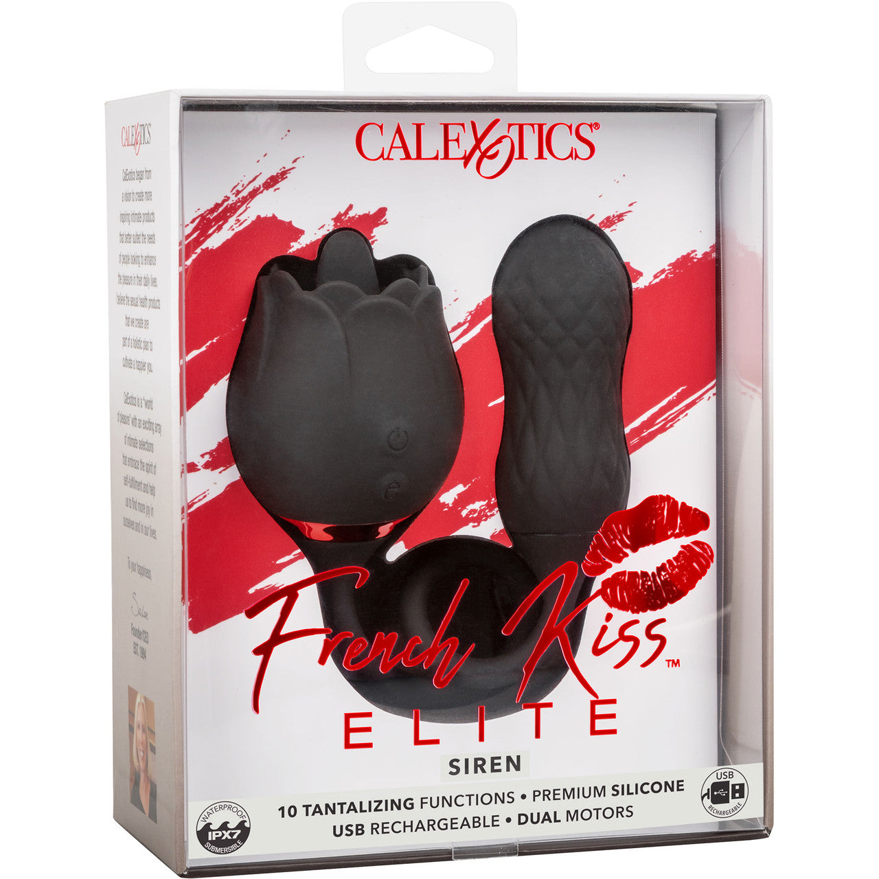 French Kiss Elite Siren Silicone Bullet Vibrator & Flickering Tongue Clitoral Stimulator By CalExotics - Black