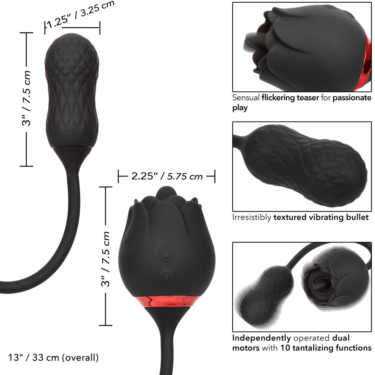 French Kiss Elite Siren Silicone Bullet Vibrator & Flickering Tongue Clitoral Stimulator By CalExotics - Black