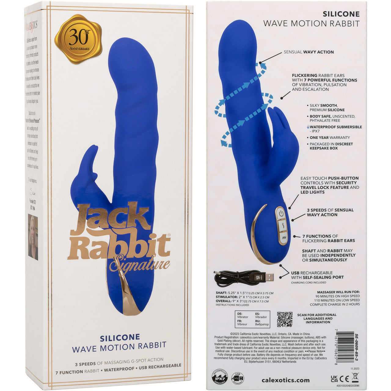 Jack Rabbit Signature Silicone Wave Motion Rabbit Rechargeable Dual Stimulation Vibrator By CalExotics