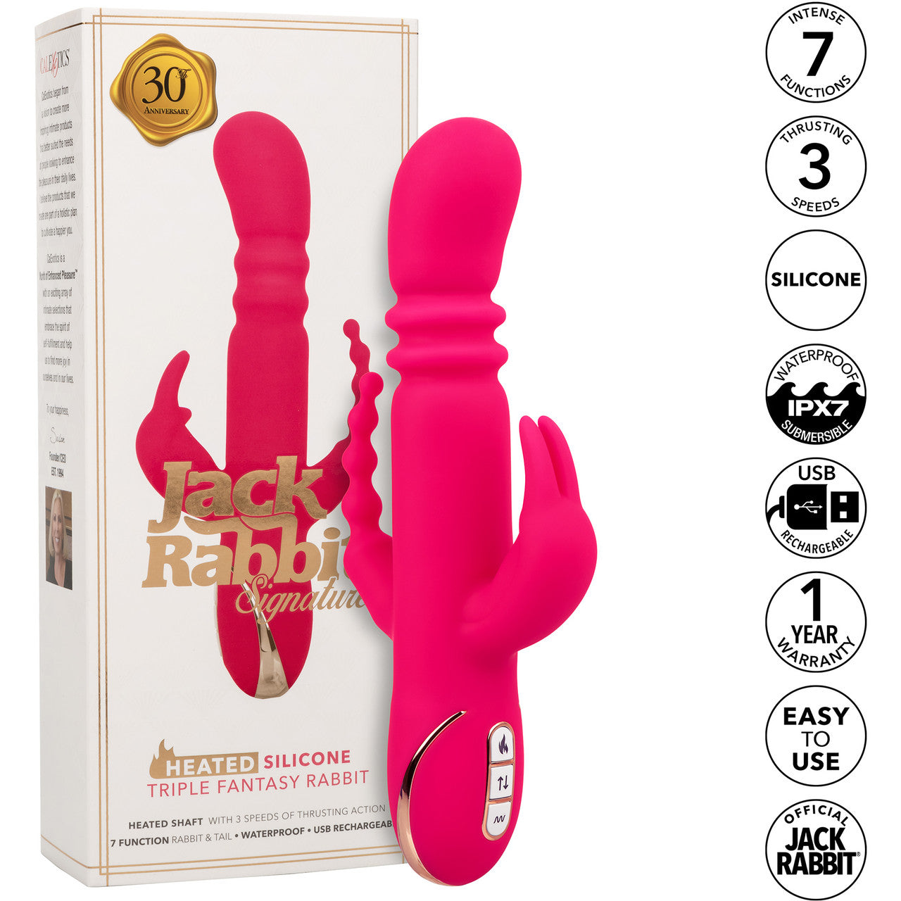 Jack Rabbit Signature Heated Silicone Triple Fantasy Rabbit Thrusting Vibrator By CalExotics