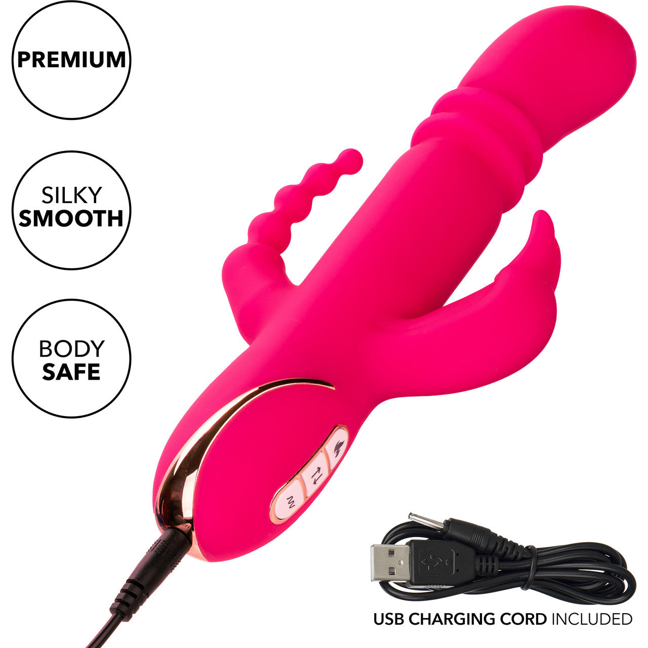 Jack Rabbit Signature Heated Silicone Triple Fantasy Rabbit Thrusting Vibrator By CalExotics