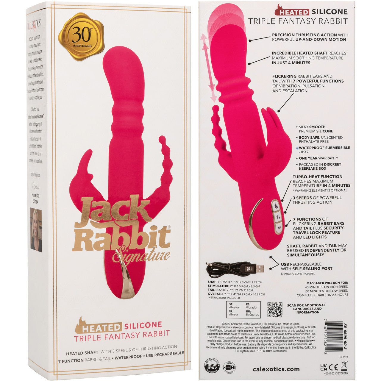 Jack Rabbit Signature Heated Silicone Triple Fantasy Rabbit Thrusting Vibrator By CalExotics