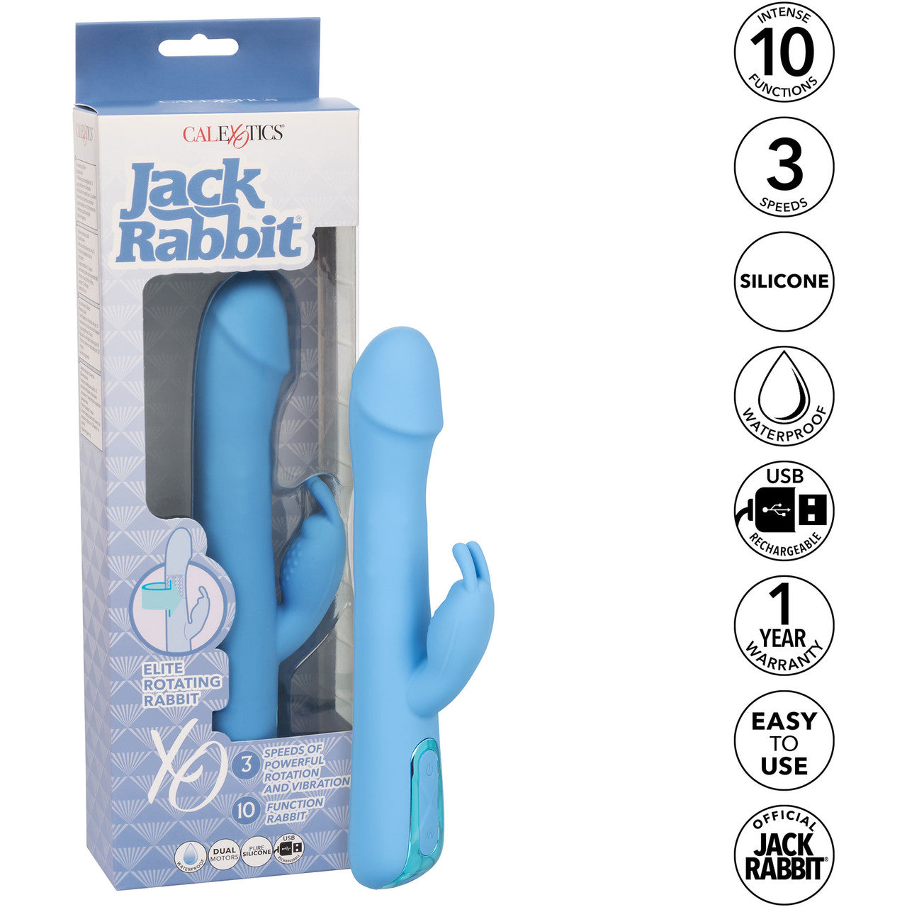 Jack Rabbit Elite Rotating Rabbit Silicone Rechargeable Dual Stimulation Vibrator By CalExotics