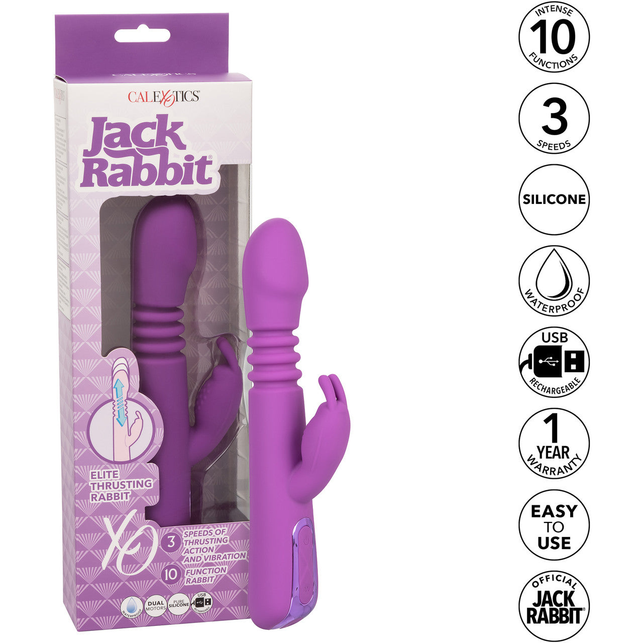 Jack Rabbit Elite Thrusting Rabbit Silicone Rechargeable Dual Stimulation Vibrator By CalExotics