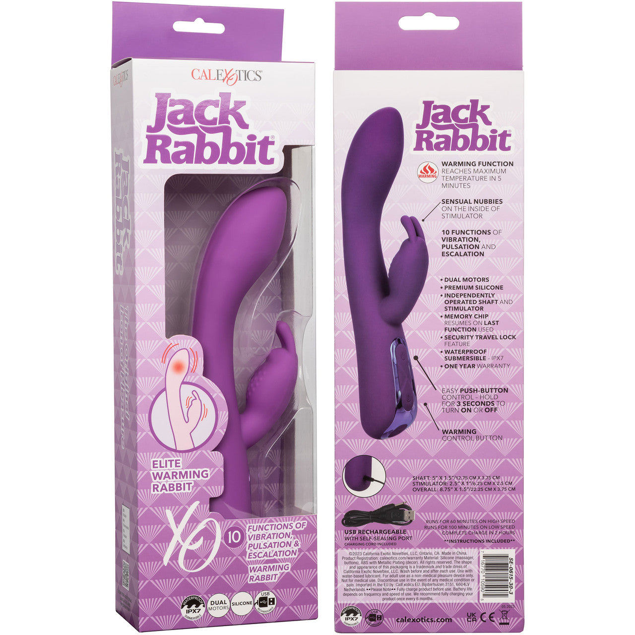 Jack Rabbit Elite Warming Rabbit Silicone Rechargeable Dual Stimulation Vibrator By CalExotics