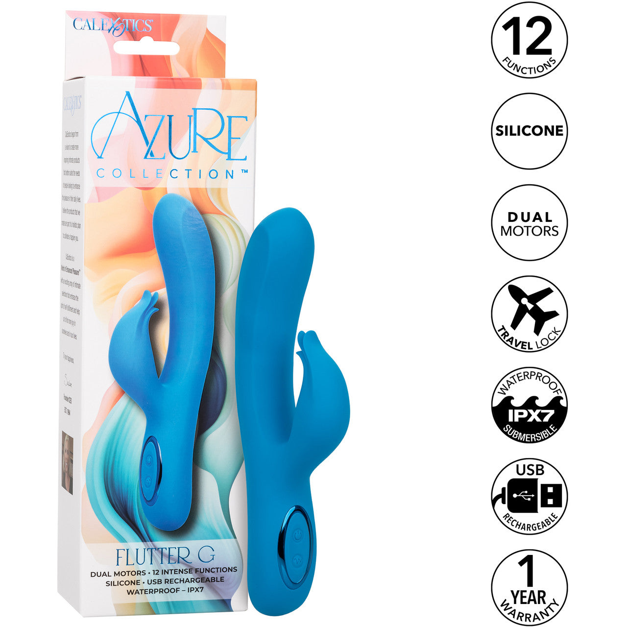 Azure Collection Flutter G Rechargeable Waterproof Silicone Rabbit Vibrator By CalExotics