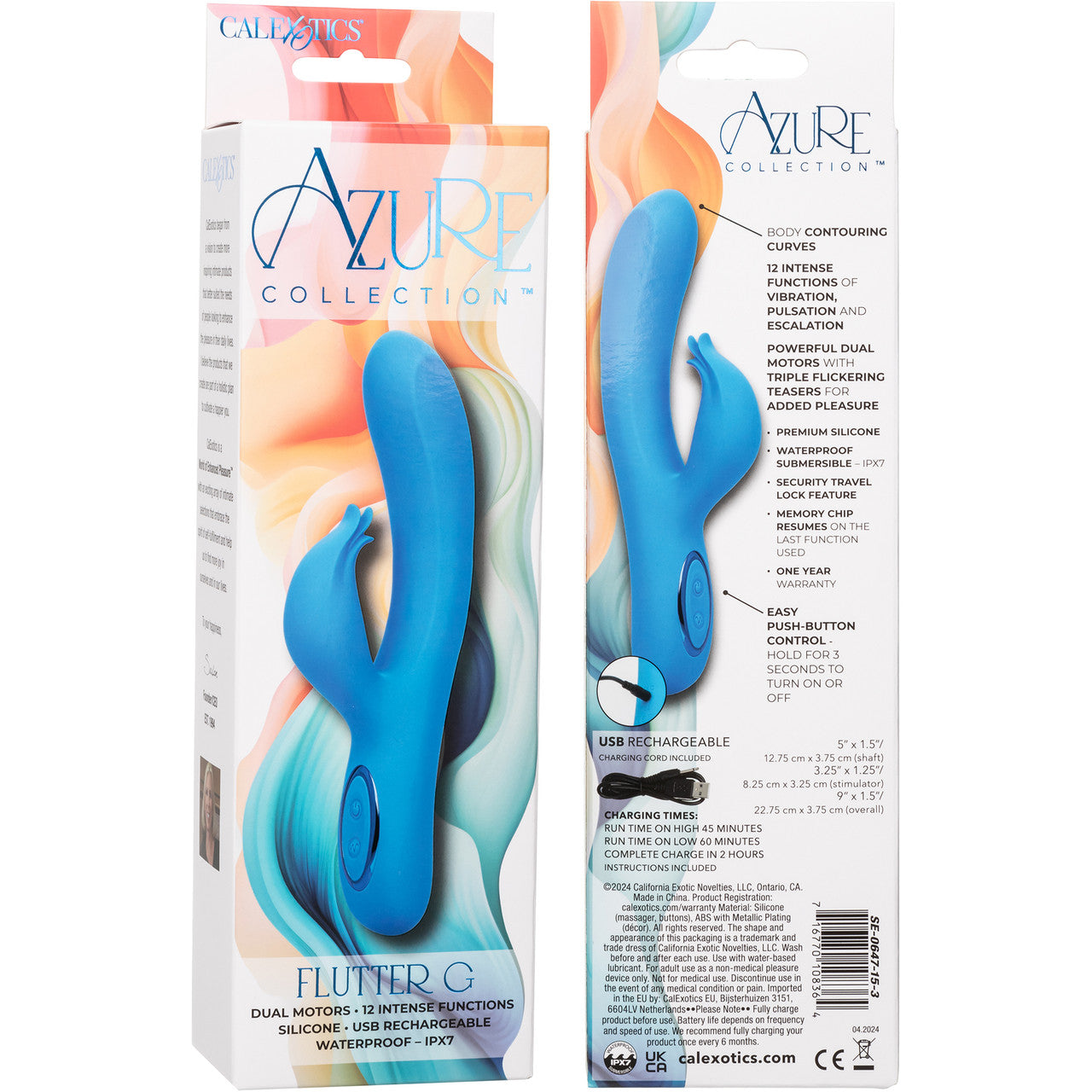 Azure Collection Flutter G Rechargeable Waterproof Silicone Rabbit Vibrator By CalExotics