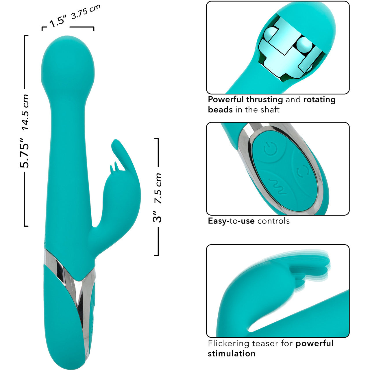 Enchanted Oscillate Rechargeable Thrusting & Rotating Beads Dual Stimulation Vibrator By CalExotics - Blue