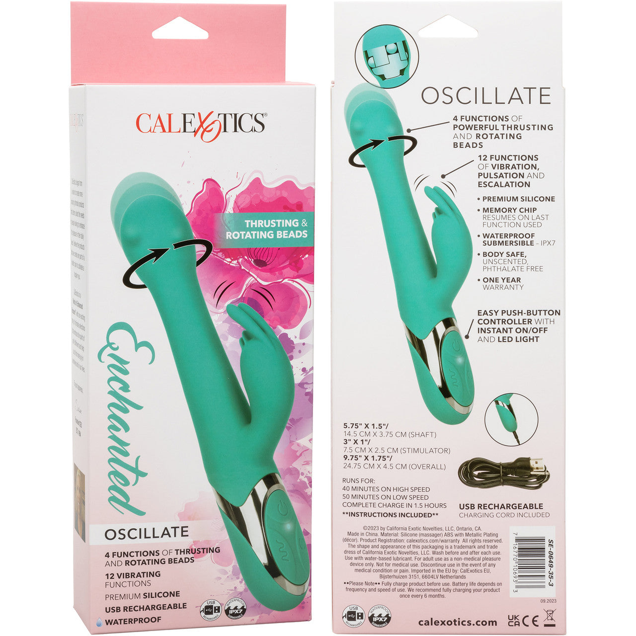 Enchanted Oscillate Rechargeable Thrusting & Rotating Beads Dual Stimulation Vibrator By CalExotics - Blue