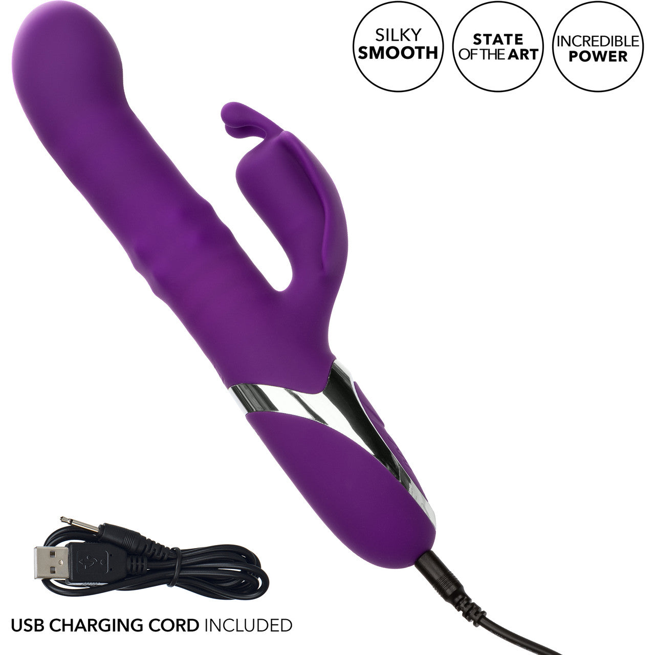 Enchanted Flutter Rechargeable Thrusting & Rotating Beads Dual Stimulation Vibrator By CalExotics - Purple