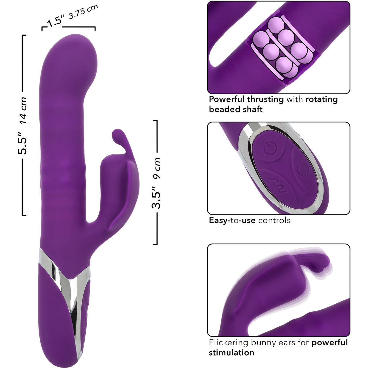 Enchanted Flutter Rechargeable Thrusting & Rotating Beads Dual Stimulation Vibrator By CalExotics - Purple