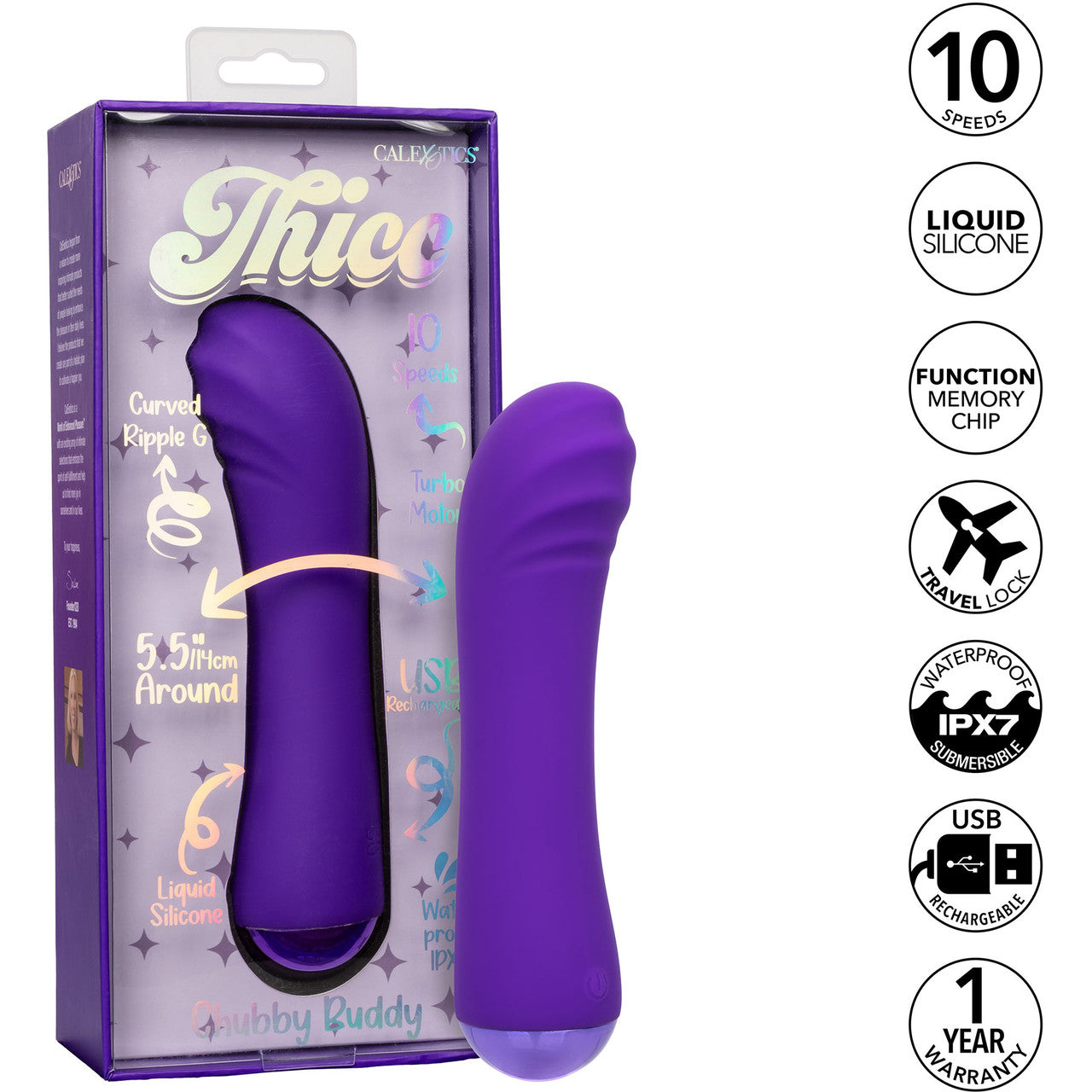 Thicc Chubby Buddy Rechargeable Waterproof Silicone G-Spot Vibrator By CalExotics - Purple