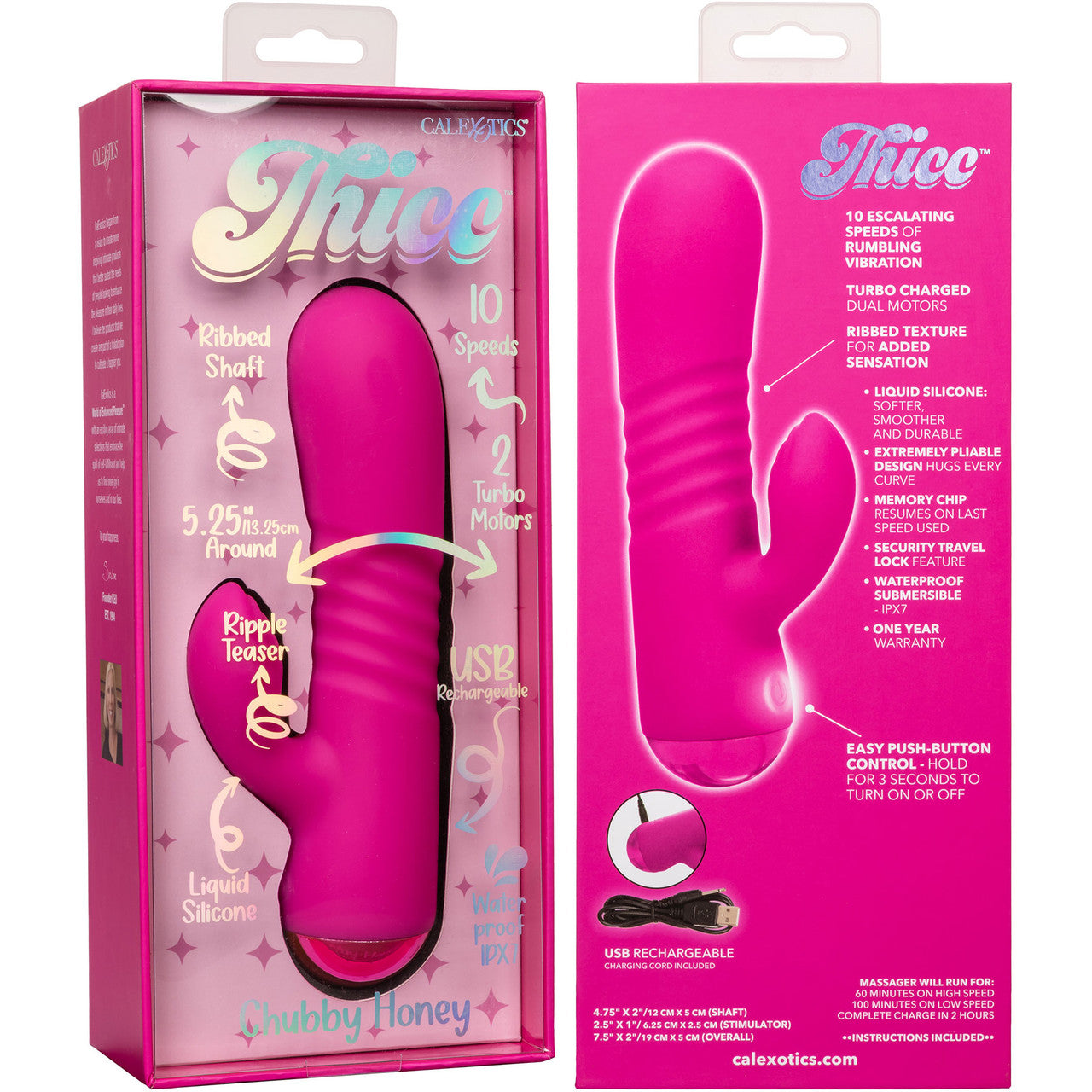 Thicc Chubby Honey Rechargeable Waterproof Silicone Dual Stimulation Vibrator By CalExotics - Pink