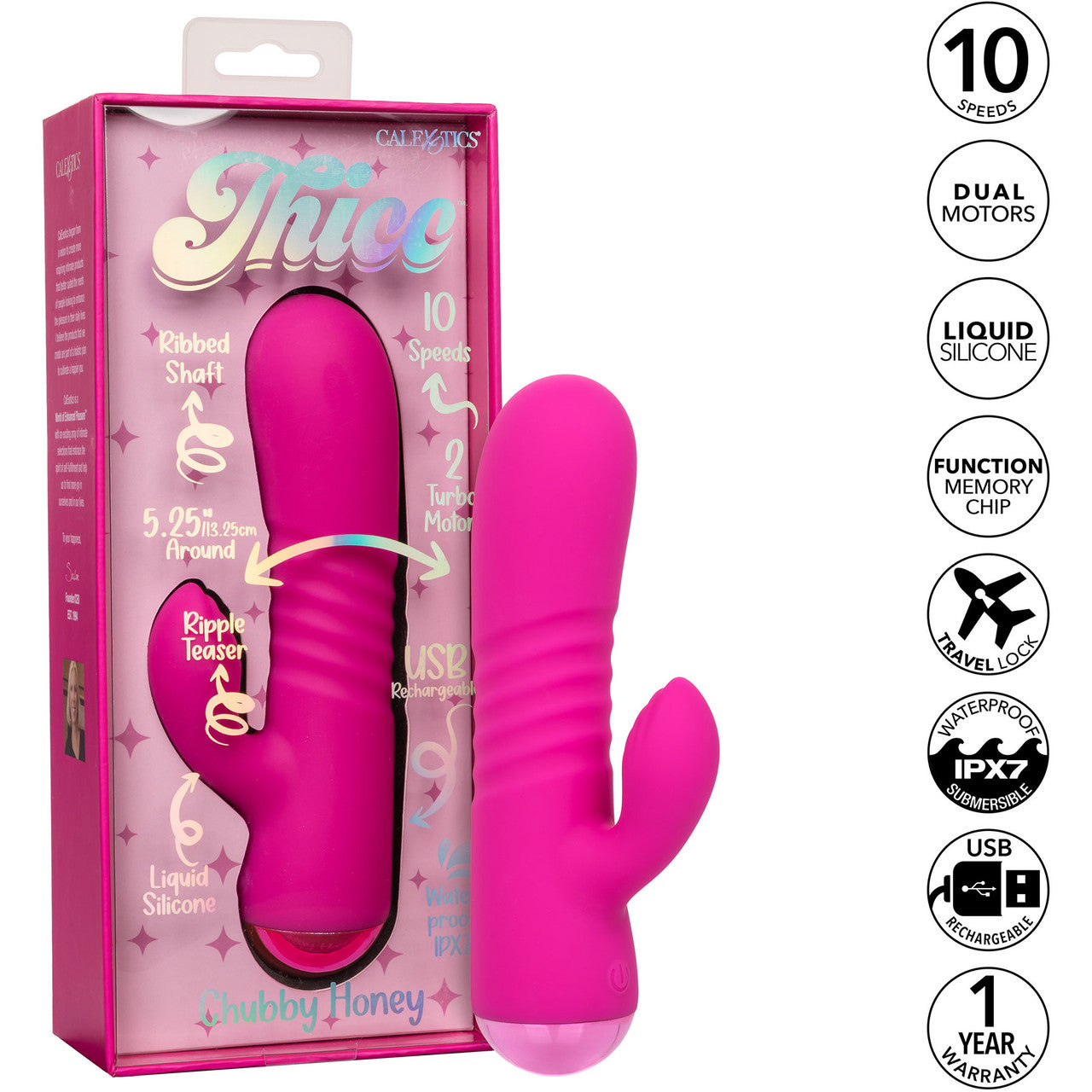 Thicc Chubby Honey Rechargeable Waterproof Silicone Dual Stimulation Vibrator By CalExotics - Pink