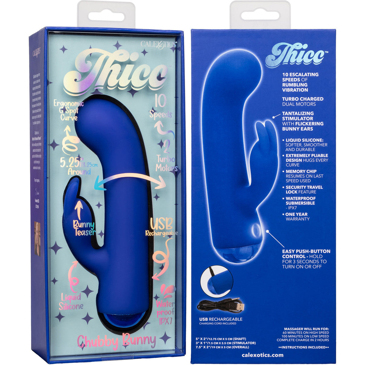 Thicc Chubby Bunny Silicone Rabbit Vibrator By CalExotics - Blue Thicc Chubby Bunny Silicone Rabbit Vibrator By CalExotics - Blue