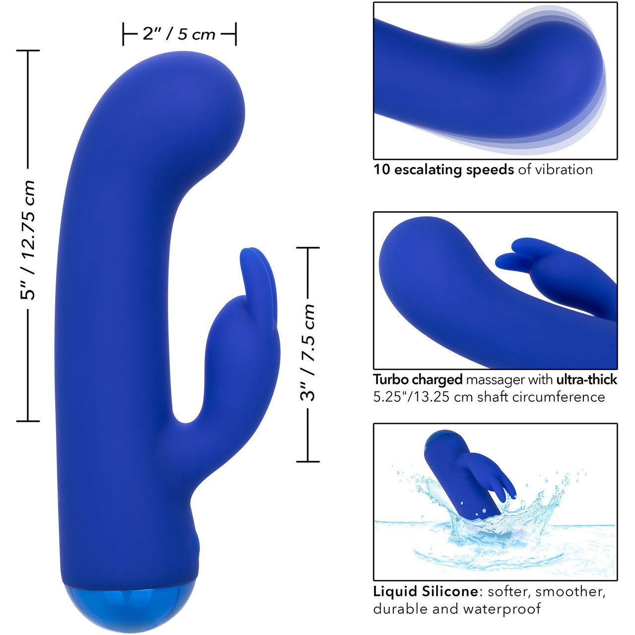 Thicc Chubby Bunny Rechargeable Waterproof Silicone Rabbit Vibrator By CalExotics - Blue