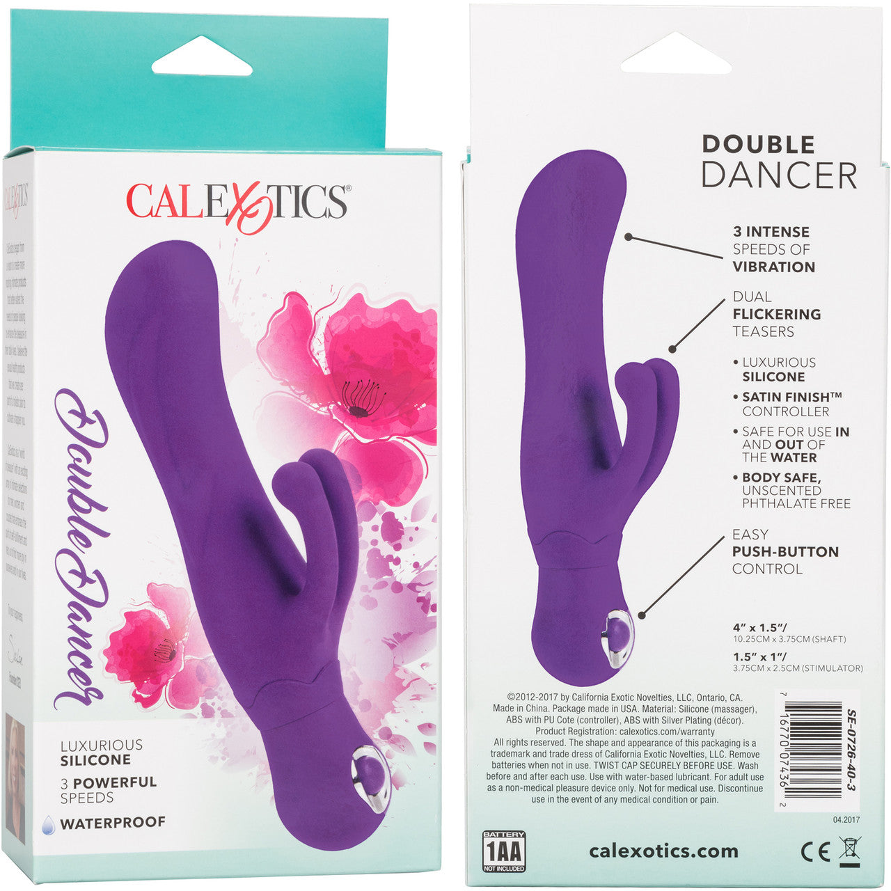 Double Dancer Waterproof Silicone Rabbit Style Vibrator By CalExotics - Purple