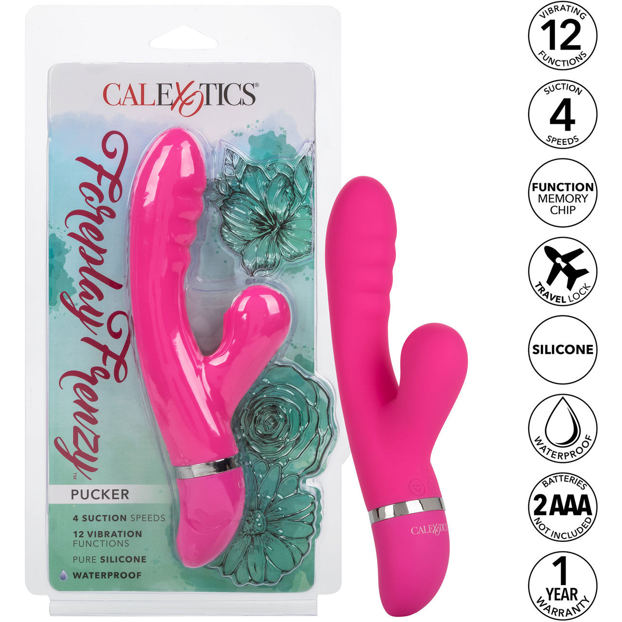 Foreplay Frenzy Pucker Dual Stimulation Vibrator With Suction By CalExotics - Pink