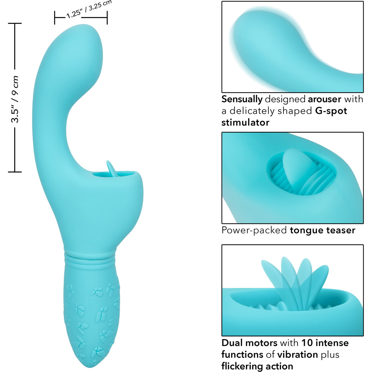 Rechargeable Butterfly Kiss Silicone Flicker Dual Stimulation Vibrator By CalExotics - Blue