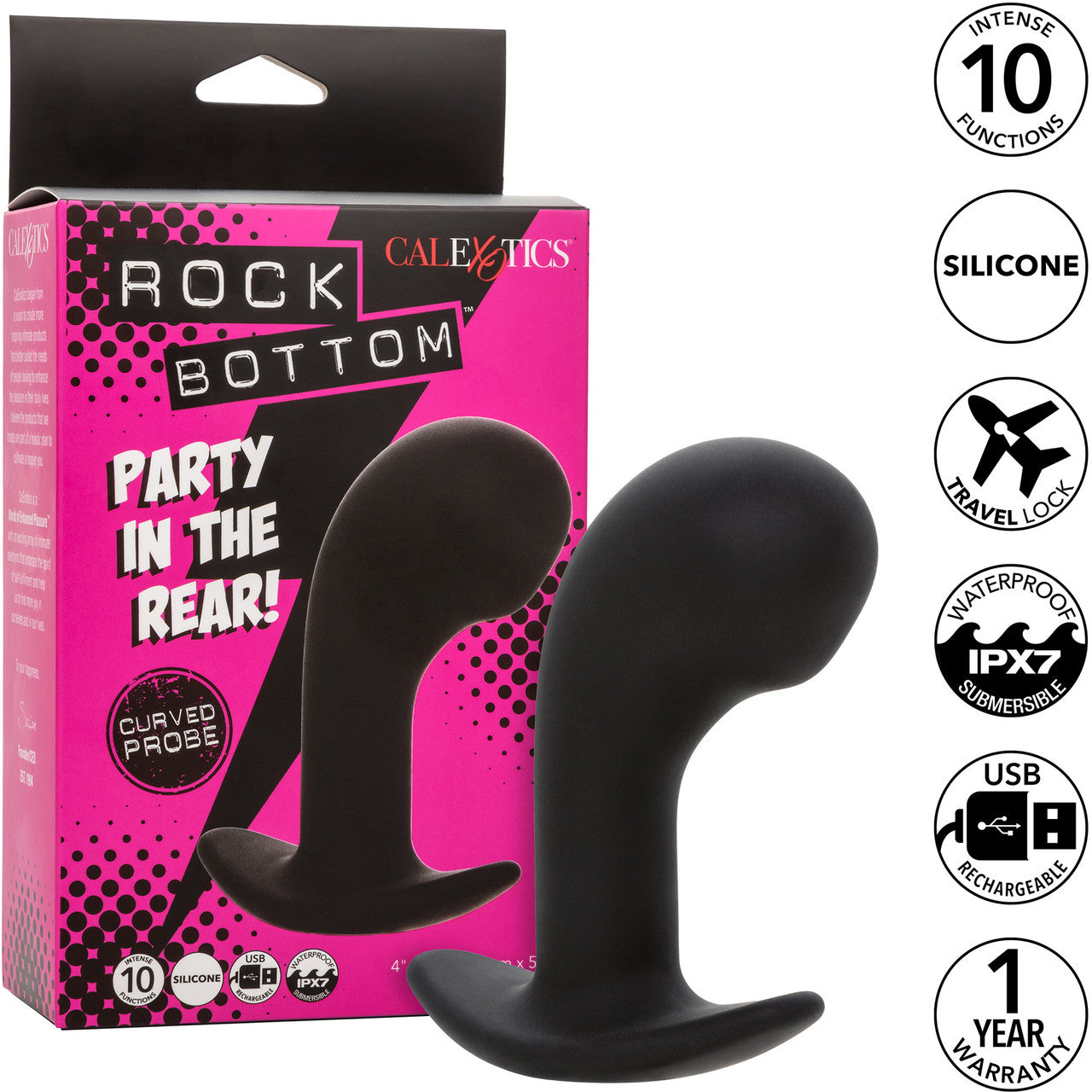 Rock Bottom Curved Probe Rechargeable Waterproof Silicone Vibrating Prostate Massager By CalExotics