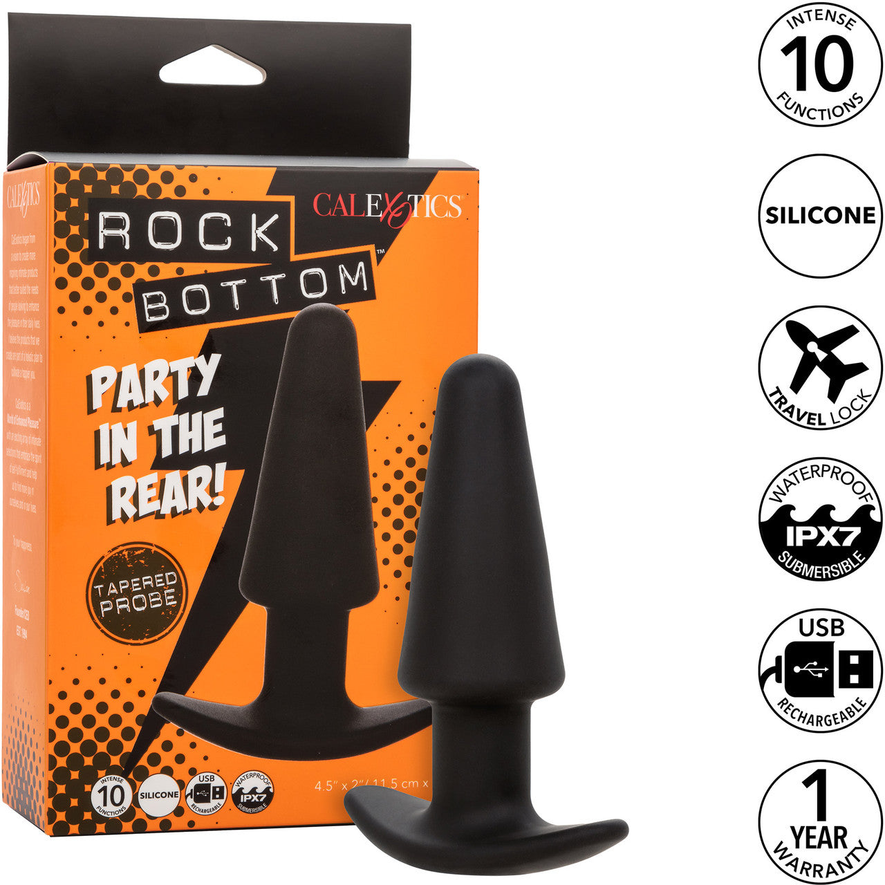 Rock Bottom Tapered Probe Rechargeable Waterproof Silicone Vibrating Butt Plug By CalExotics