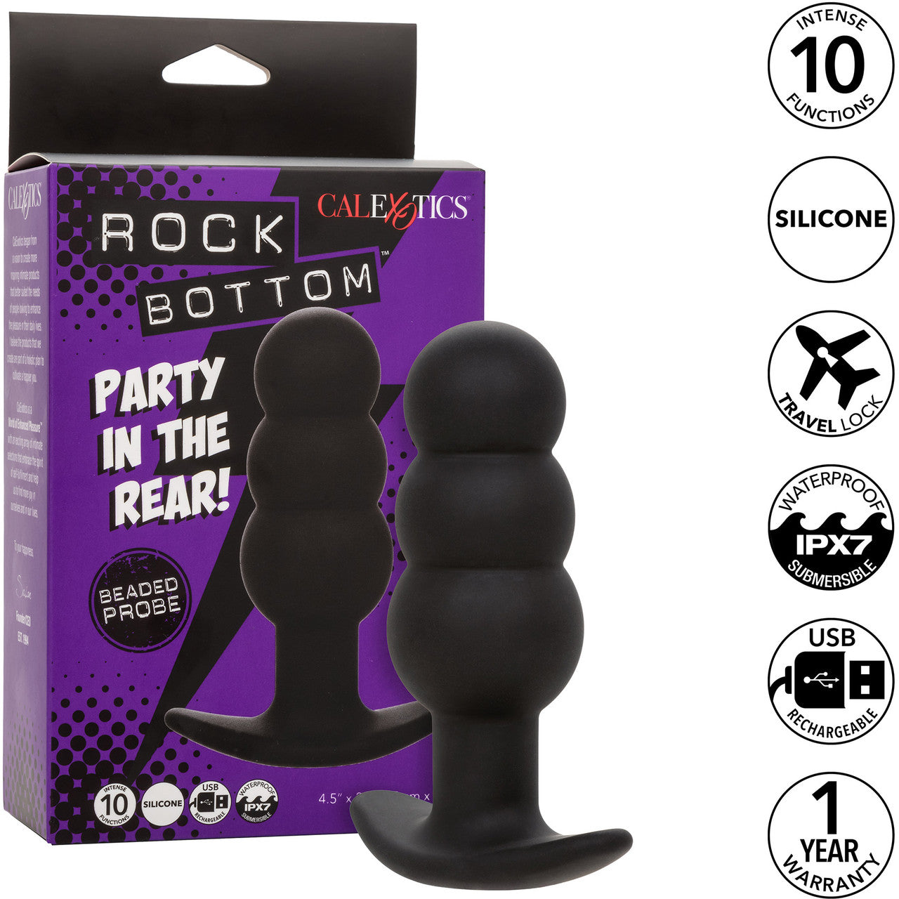 Rock Bottom Beaded Probe Rechargeable Waterproof Silicone Vibrating Butt Plug By CalExotics