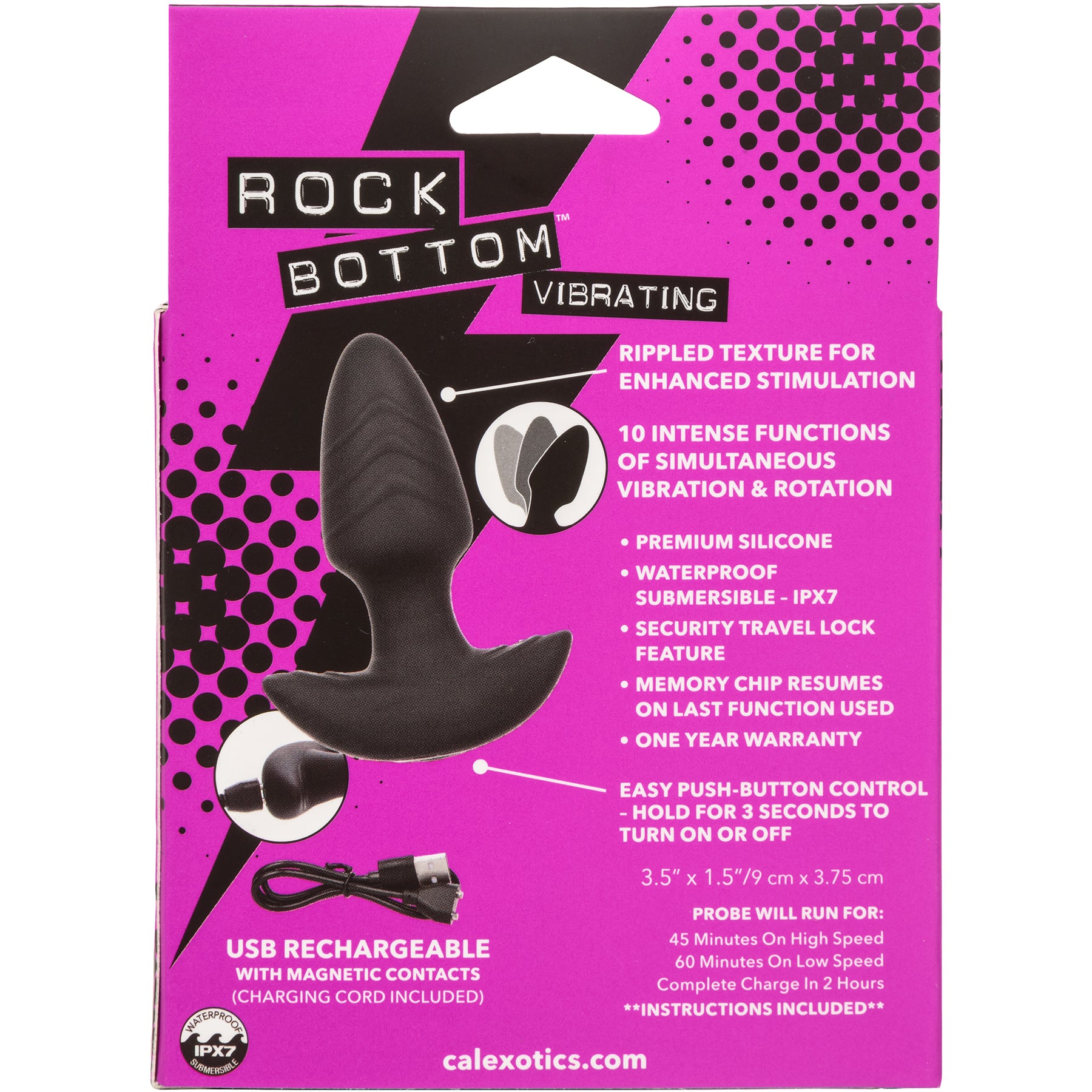 Rock Bottom™ Vibrating Rotating Probe Rechargeable Waterproof Silicone Butt Plug