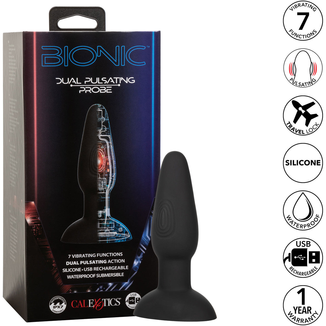 Bionic Dual Pulsating Probe Rechargeable Silicone Anal Stimulator By CalExotics - Black