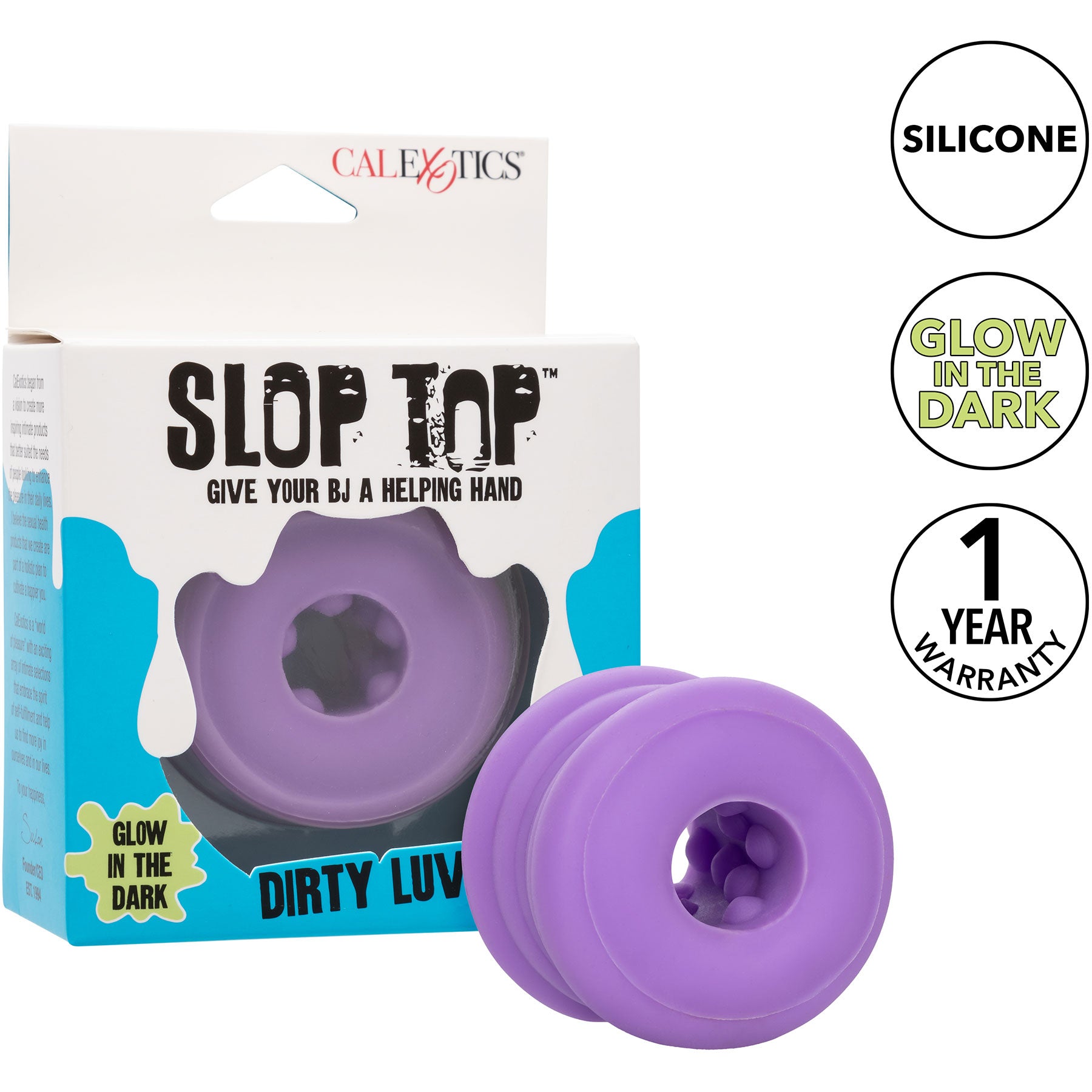 Slop Top Dirty Luv Silicone BJ Enhancer By CalExotics - Purple Glow In The Dark