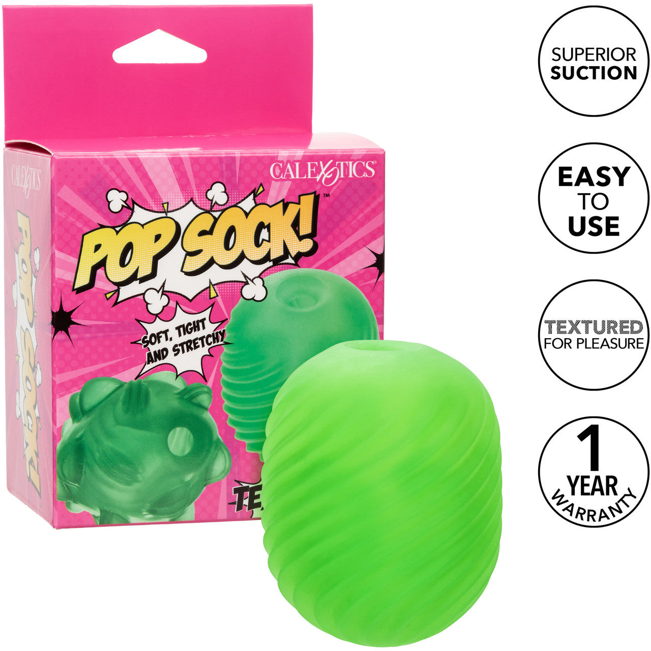 Pop Sock! Textured Reversible Penis Stroker By CalExotics - Green